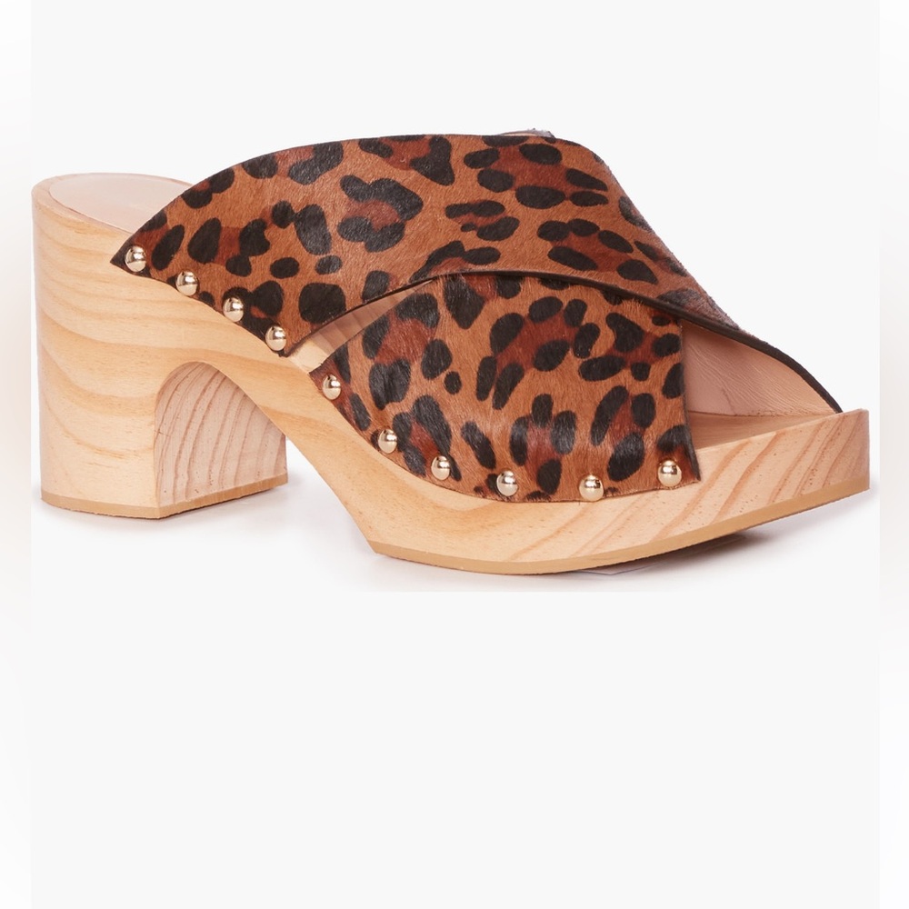 PAIGE Leopard Print Mules with Wooden Heel